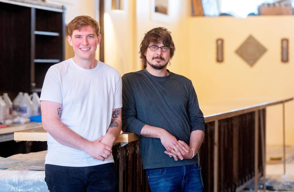 Brent Baskin and Eric Kelmenson pose inside Dead Canary Brewery at 5 N. Front St. in Philipsburg.