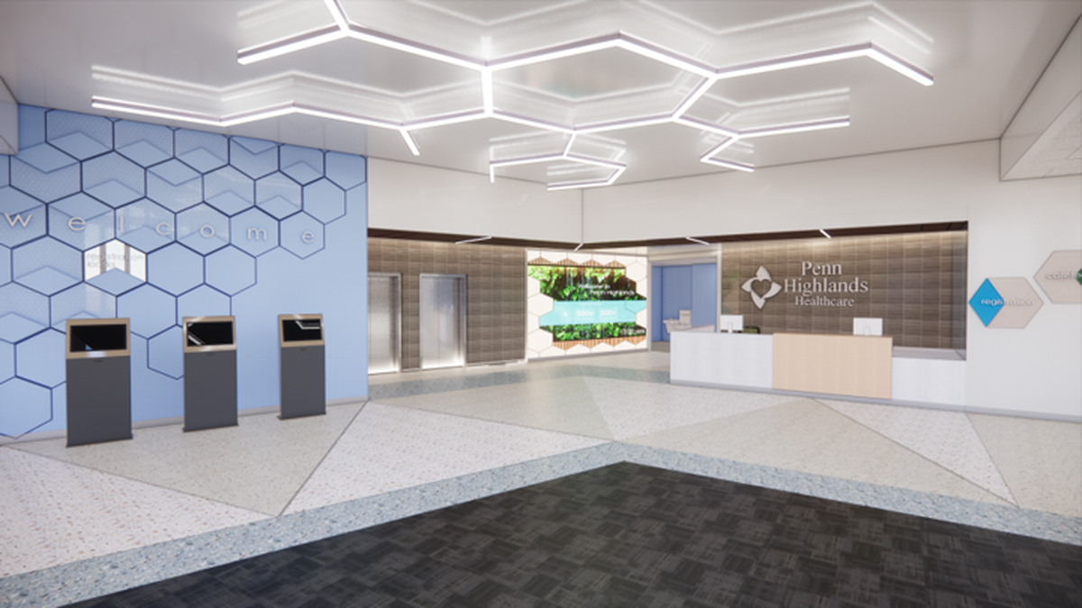 Patients at Penn Highlands Healthcare’s new State College hospital will have access to the latest technology from registration through diagnosis and treatment. Shown are registration kiosks in the main lobby.