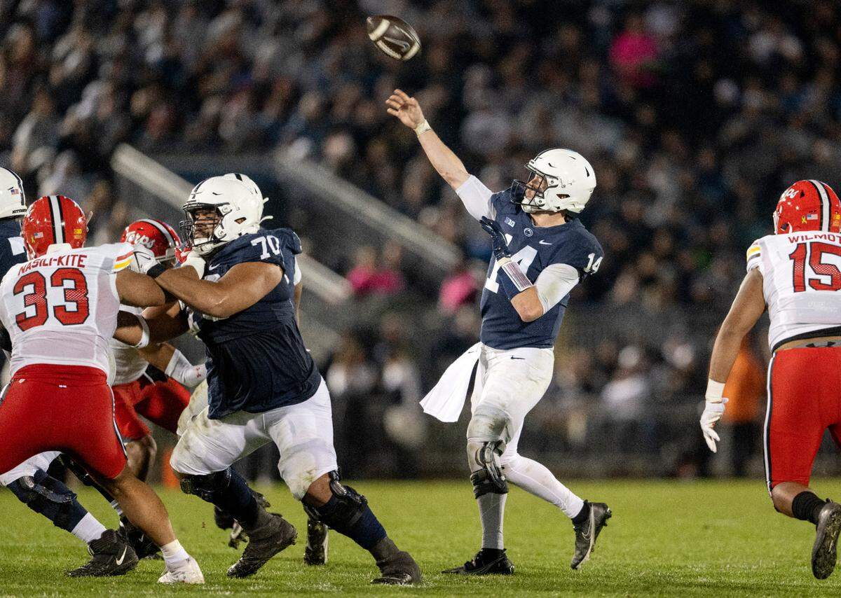 Penn State quarterback Sean Clifford makes a pass during the game against Maryland on Saturday.