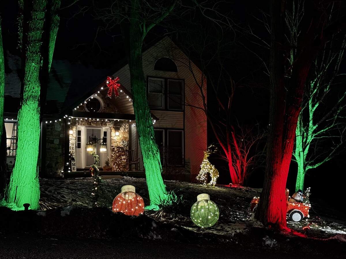Decorations outside and on 521 Squirrel Drive, State College, on Dec. 4, 2025.