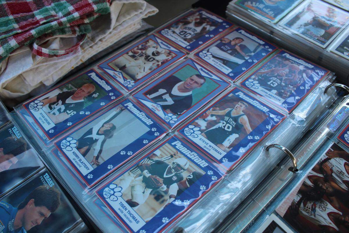A collection of vintage Penn State athlete sports cards found Friday at the 100 Mile Yard Sale that takes place in parts of Cameron, Centre, Clearfield and Elk counties.
