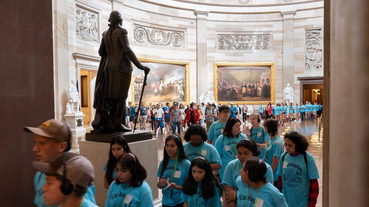 A student group tours the Capitol rotunda Wednesday, Sept. 7, 2022, in Washington.