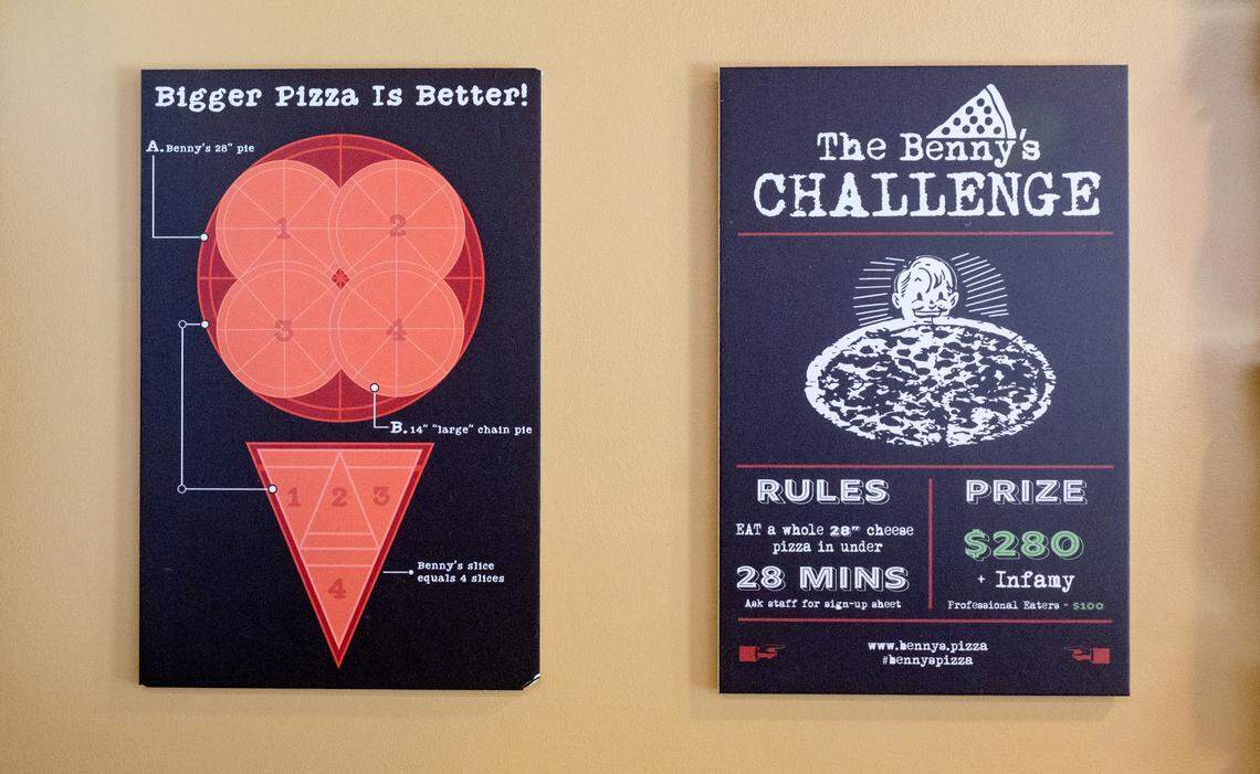 Benny Leone’s offers an eating challenge that tasks diners with eating a 28-inch pizza in 28 minutes.