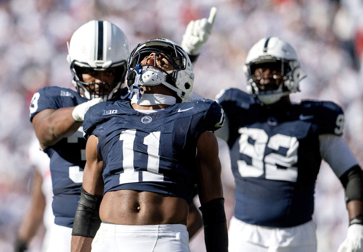 Penn State defensive end Abdul Carter celebrates play during the game against Ohio State on Saturday, Nov. 2, 2024 at Beaver Stadium.