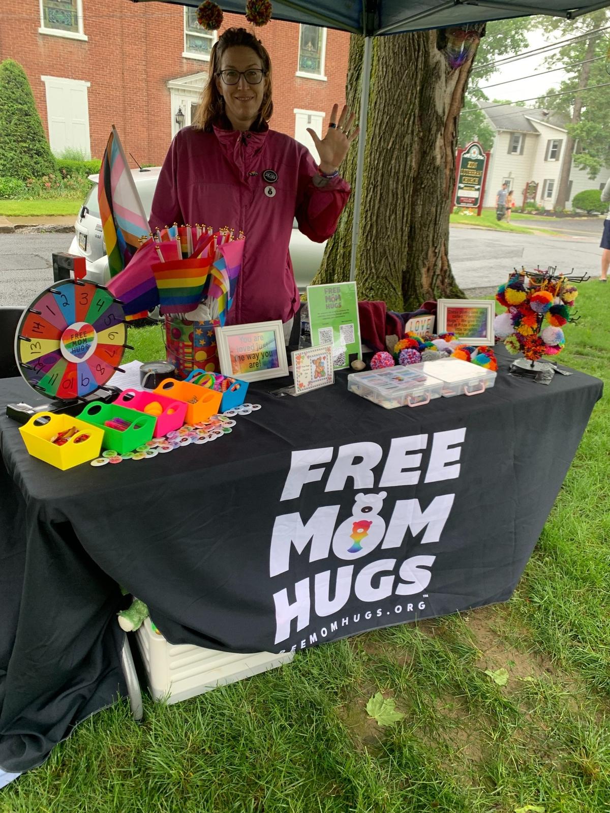 Free Mom Hugs’ State College area group tables at the Memorial Day event in Boalsburg.