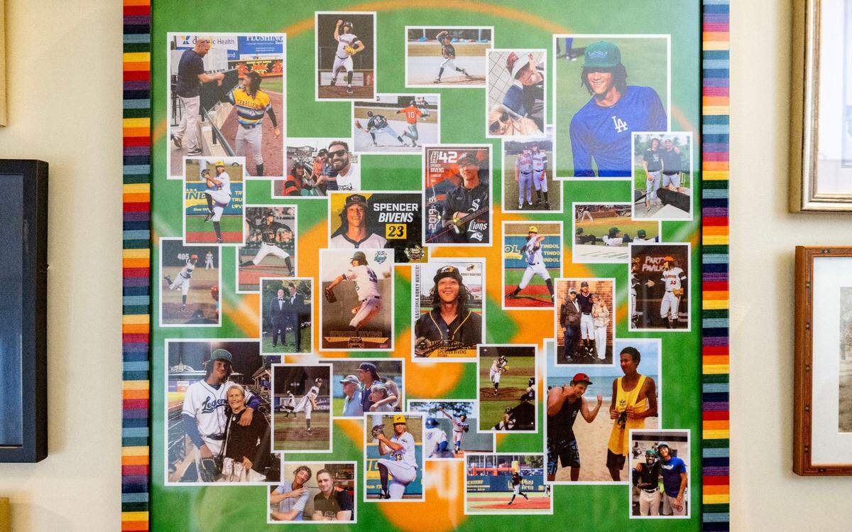 A collage of photos of Spencer Bivens hangs proudly in his mom Caran Aikens’ home in Boalsburg.