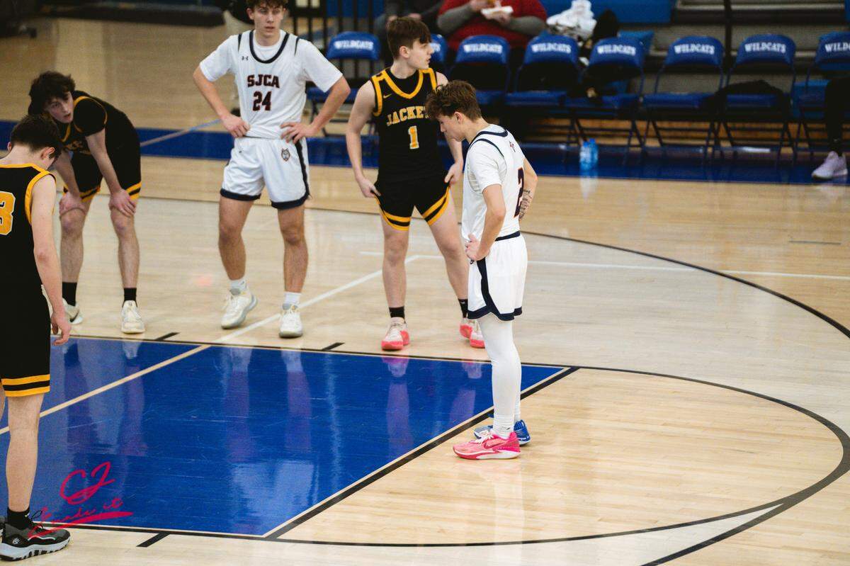 Jayden Stamm prepares to take a foul shot during a Saint Joseph’s Catholic Academy game.
