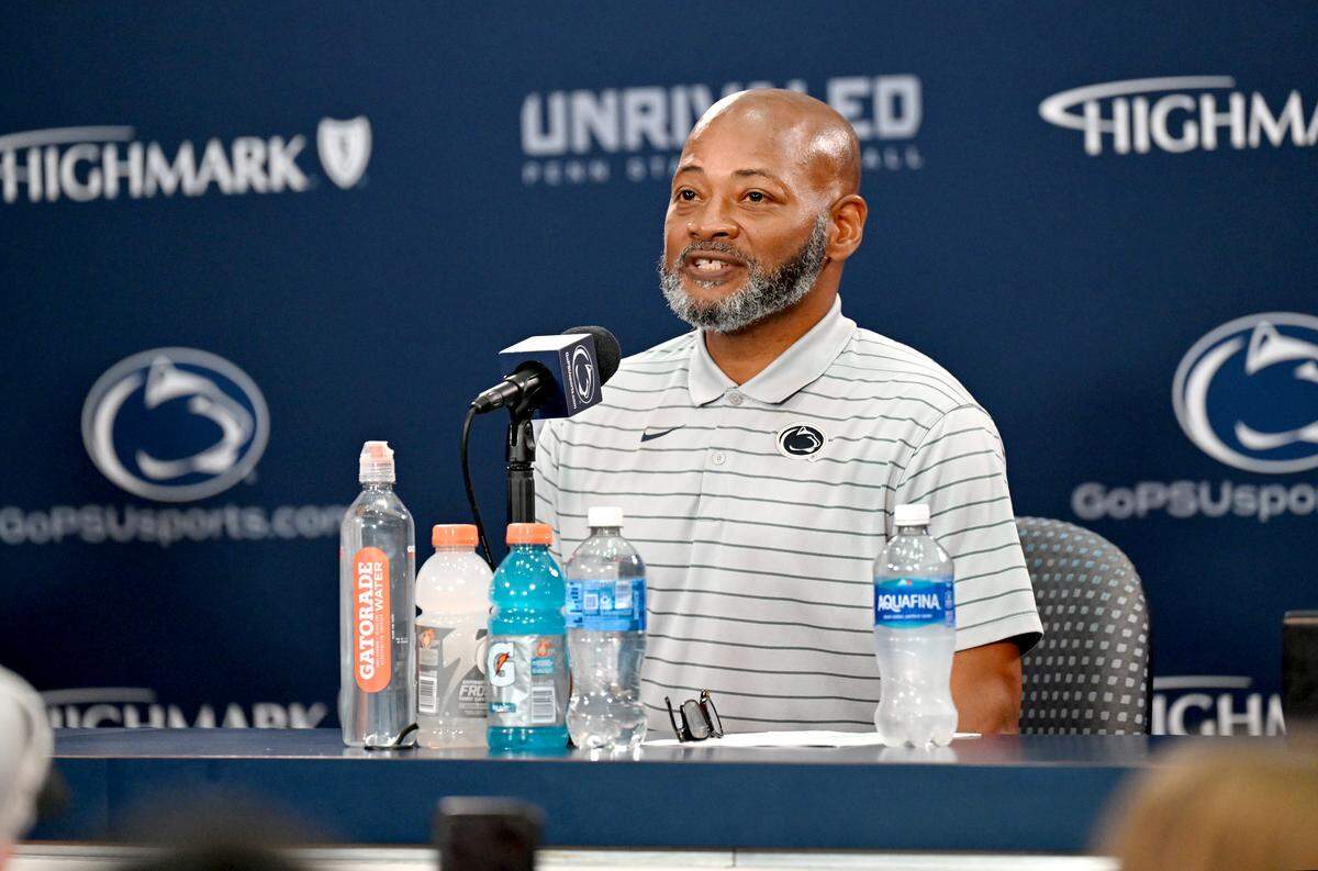 Penn State football interim coach Terry Smith answers questions during a press conference on Monday, Oct. 13, 2025.  