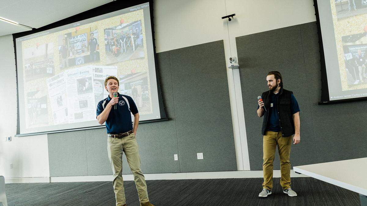 Jake Grim from Table Rock Markets outlines his startup’s vision to help farmers connect with the marketplace during the Happy Valley Capital Pitch Competition April 4 as part of Penn State Startup Week
