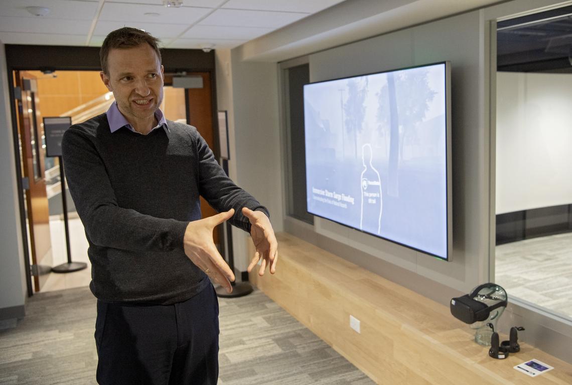 Alexander Klippel, director of Center for Immersive Experiences at Penn State, talks about the new space in the Pattee Library on Monday, Dec. 16, 2019.
