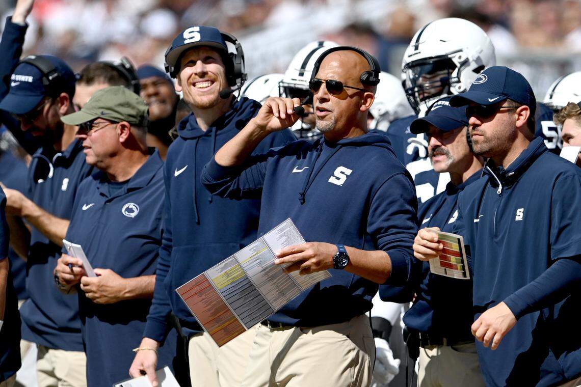 Penn State football coach James Franklin watches a play during the game against UCLA on Saturday, Oct. 5, 2024 at Beaver Stadium.