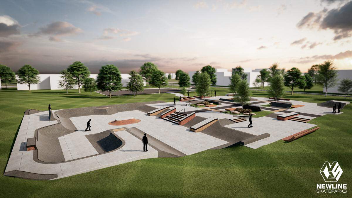 A rendering of what State College’s Action Sports Park at High Point Park could look like. A draft of the skatepark was designed by New Line Skateparks, which was inspired by the conceptual design of local pro skateboarder Jake Johnson.