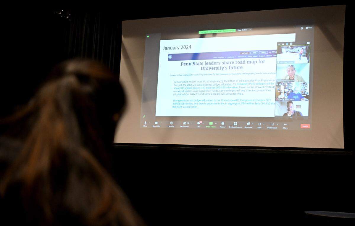 Julio Palma shares information and the issues during a teach-in, “Budget crisis at Penn State? It’s a moral crisis” on Wednesday, Feb. 8, 2024.