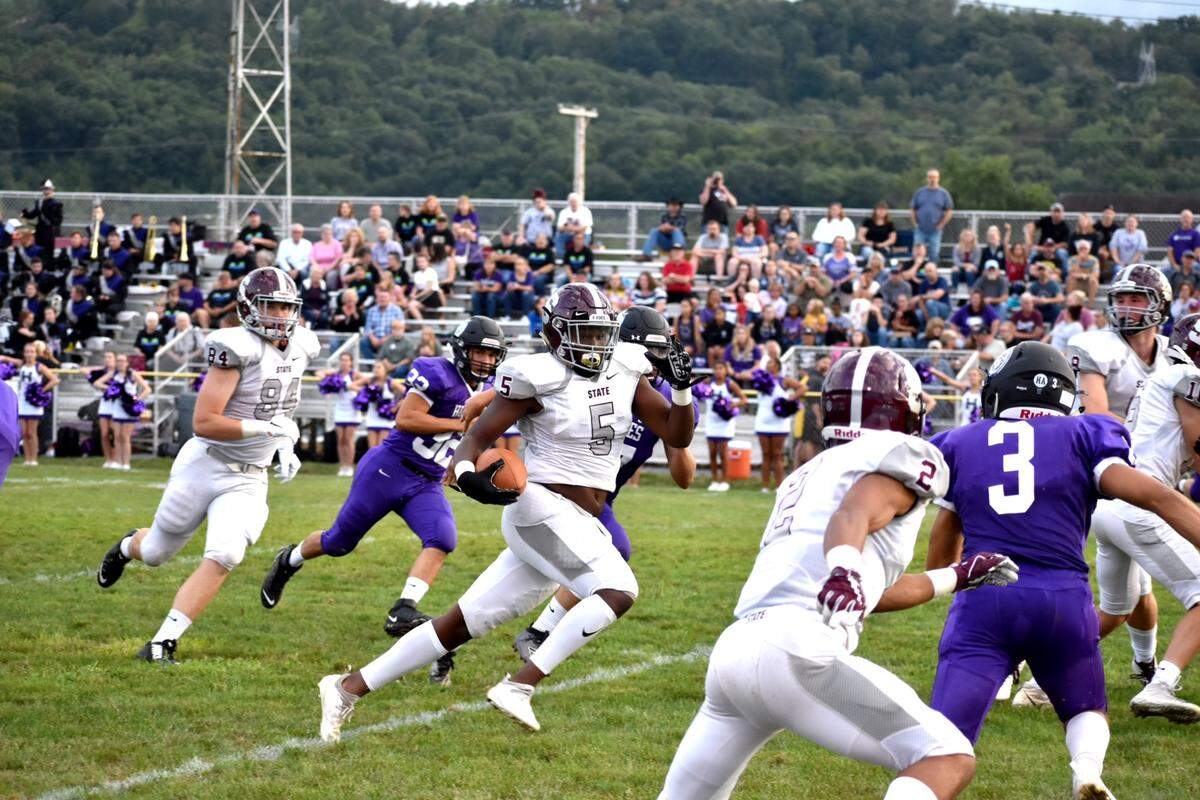 State College’s Isaiah Edwards scored twice in the Little Lions’ 42-6 win over Mifflin County on Friday.