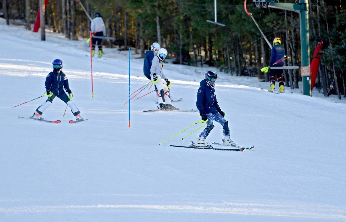 Members of the Tussey Mountain Alpine Racing Team practice at Tussey Mountain on Thursday, Feb. 25, 2021.