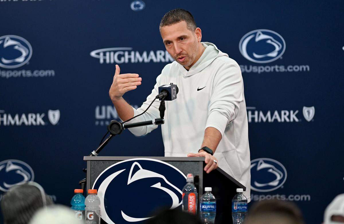 Penn State football coach Matt Campbell answers questions during a press conference on Wednesday, Feb. 4, 2026.  