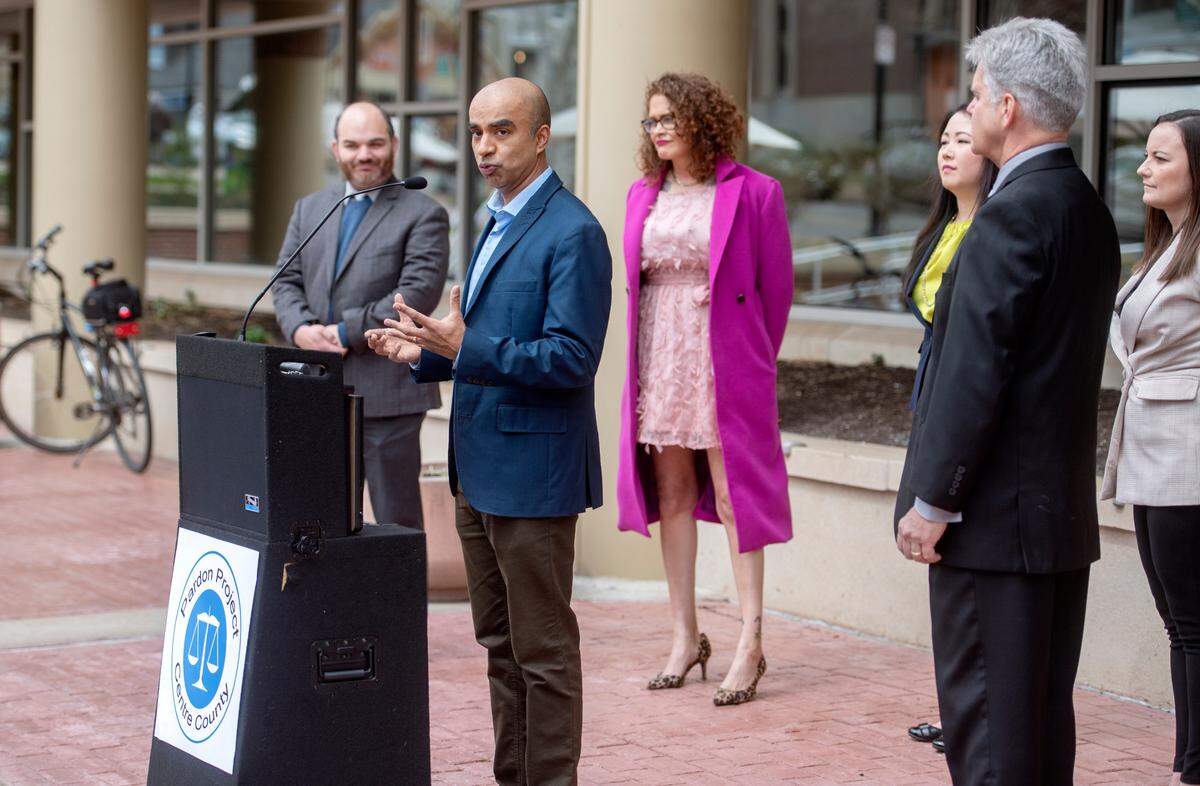 Gopal Balachandran talks about the Pardon Project of Centre County during a press conference on Friday, April 22, 2022.