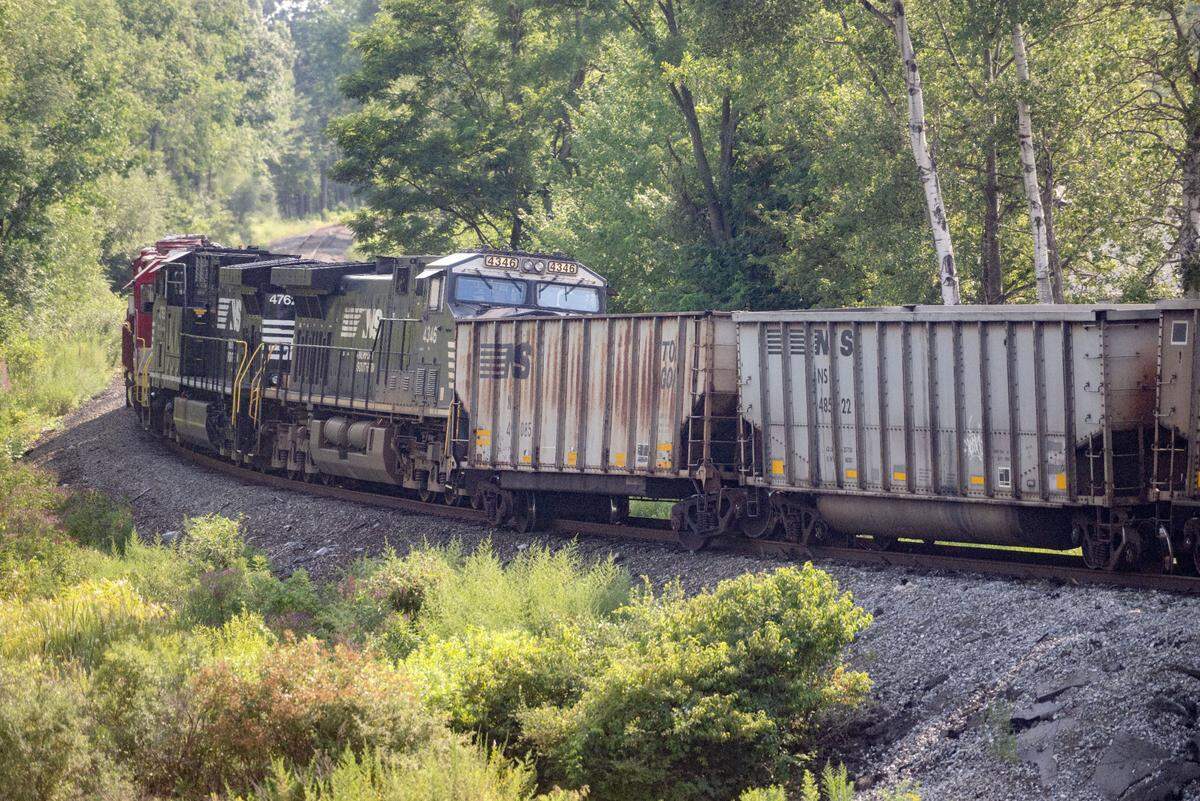 A portion of a train that went off the tracks in Philipsburg on Wednesday, July 31, 2024.