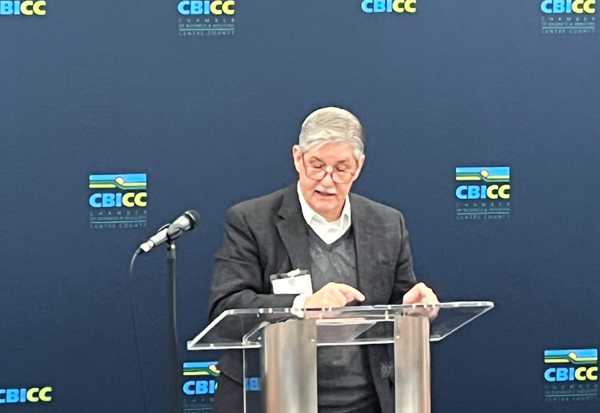 Colleg Township manager Adam Brumbaugh speaks Thursday at the CBICC’s annual Centre Region Municipal Managers Update.