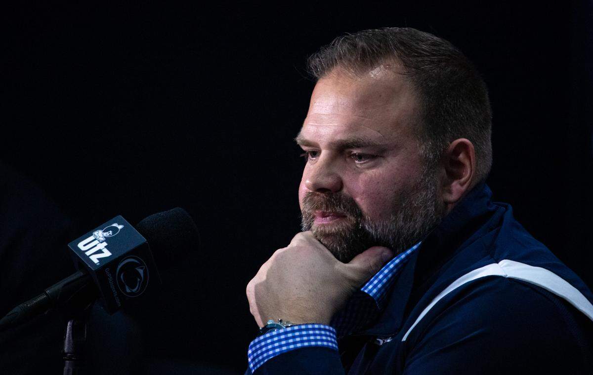 Newly hired Offensive Coordinator Andy Kotelnicki speaks during a press conference for Penn State football’s Peach Bowl media day on Friday at Beaver Stadium. Kotelnicki joined the Nittany Lions after three seasons as an offensive coordinator with the Kansas Jayhawks.