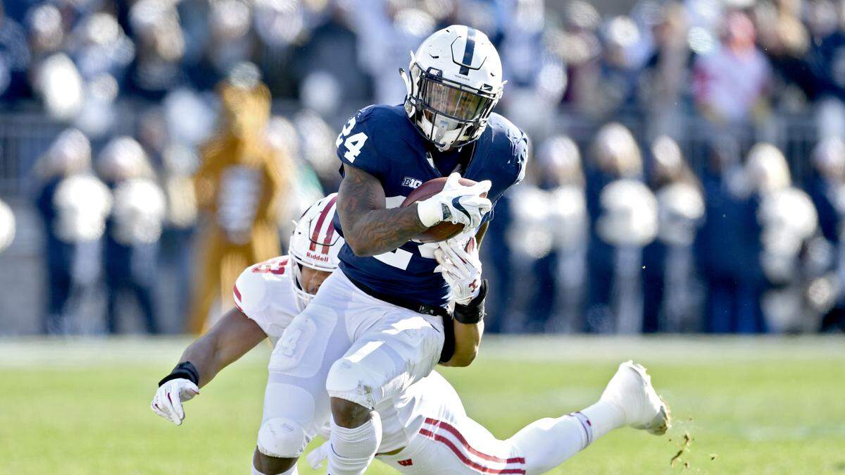 Wisconsin’s T.J. Edwards can’t stop Penn State running back Miles Sanders during the game on Saturday, Nov. 10, 2018.  