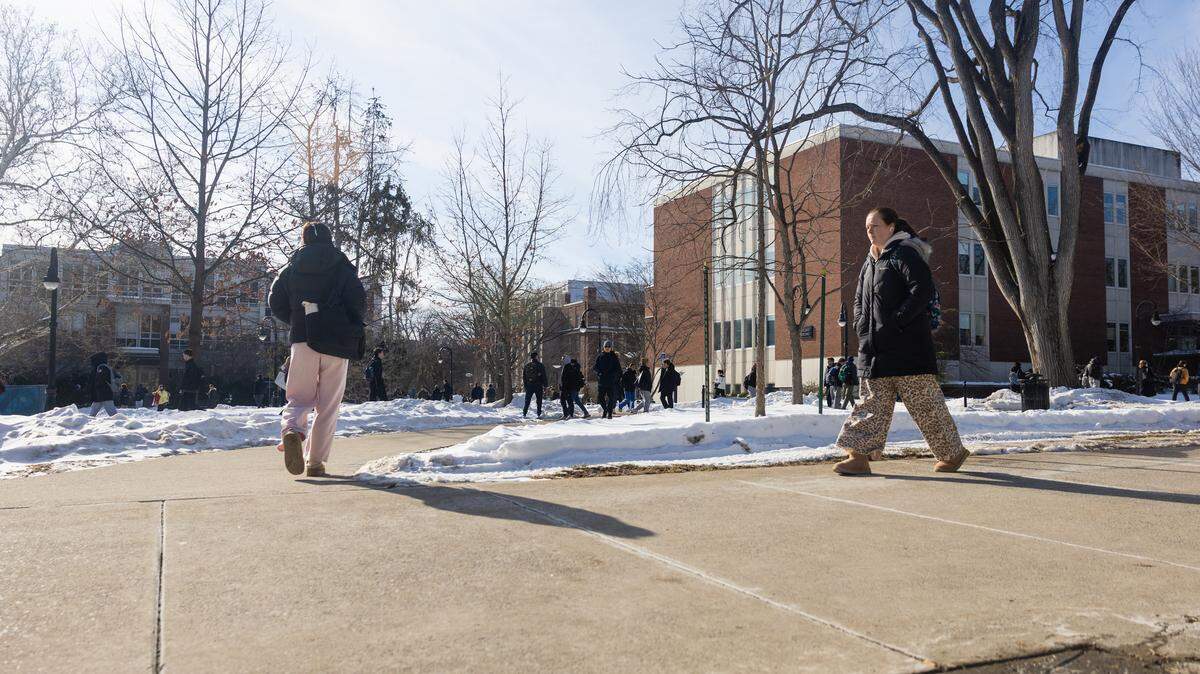 Penn State students are seen walking through campus in between classes on Wednesday, Feb. 4, 2026 in University Park, Pa.