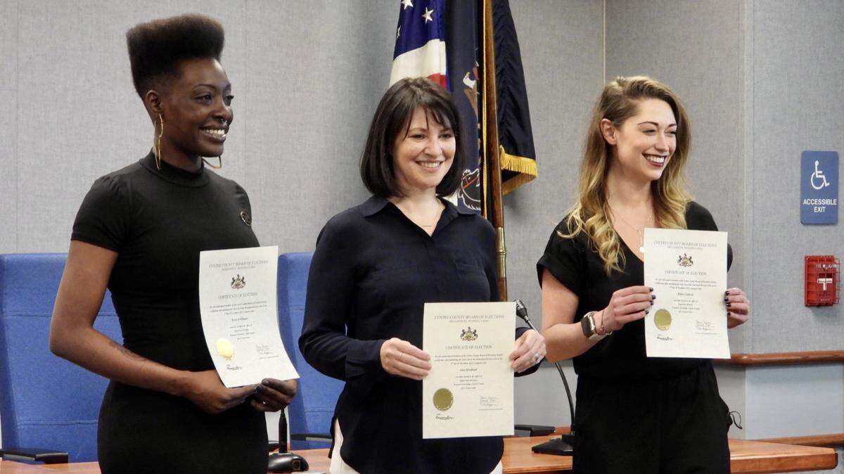 Tierra Williams, left, Lisa Strickland and Hilary Caldwell were sworn in as Ferguson Township supervisors Monday. This is the first time in the township’s 220-history there is an all-female board of supervisors. 