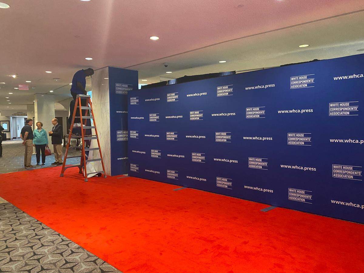 The red carpet gets set up on Saturday, April 27, 2024, for the White House Correspondents’ Dinner.