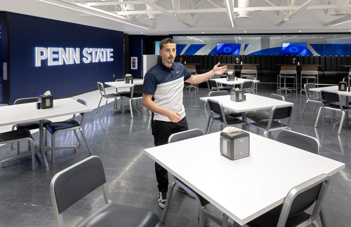 Penn State assistant AD for performance nutrition Nick Yonko talks about the new athletics dining area in Greenberg Indoor Sports Complex on Tuesday, Aug. 19, 2025.  