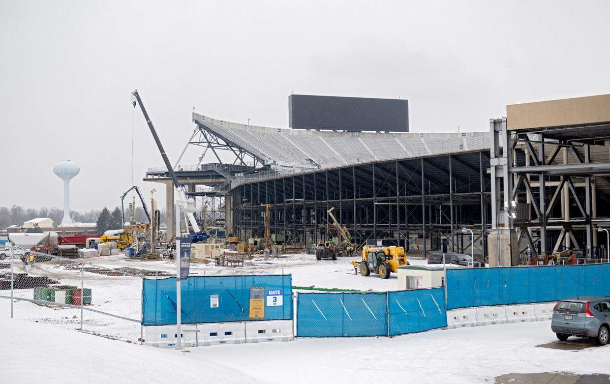 Construction on the west side of Beaver Stadium on Wednesday, Feb. 12, 2025.