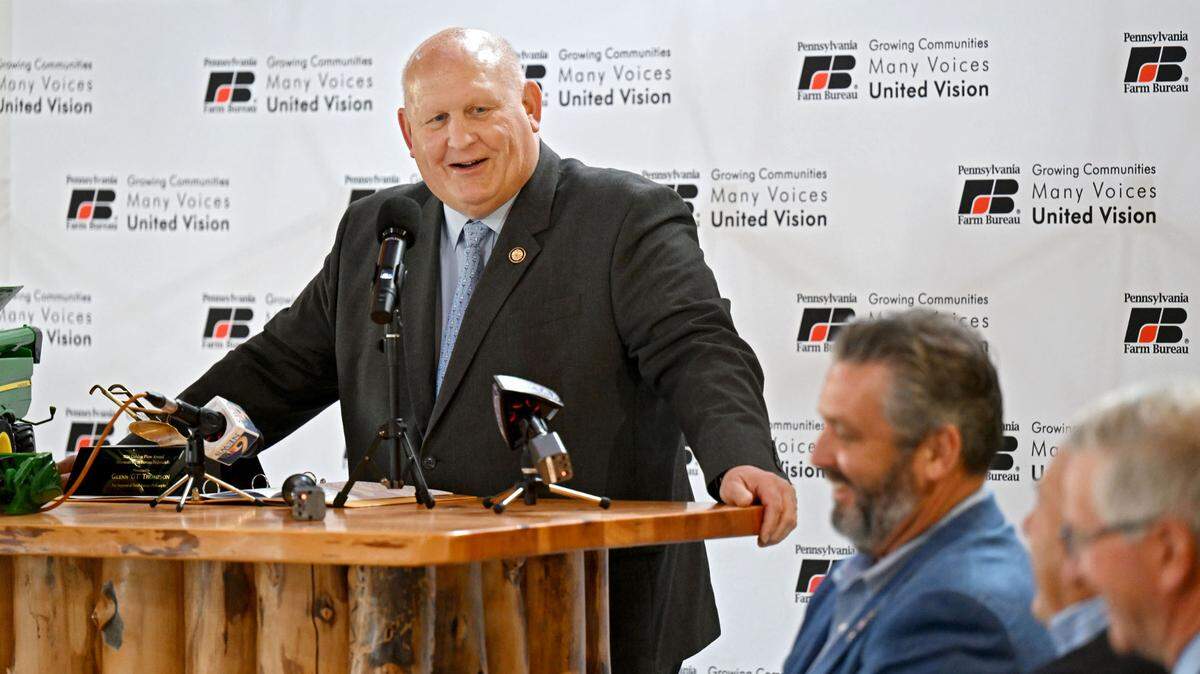 U.S. Rep Glenn “GT” Thompson, R-Howard, speaks after receiving The American Farm Bureau Federation’s Golden Plow Award on Tuesday, April 22, 2025, at Wasson’s Farm.