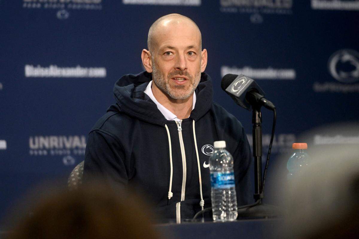 Penn State special teams coordinator Justin Lustig answers questions Tuesday during a media availability.