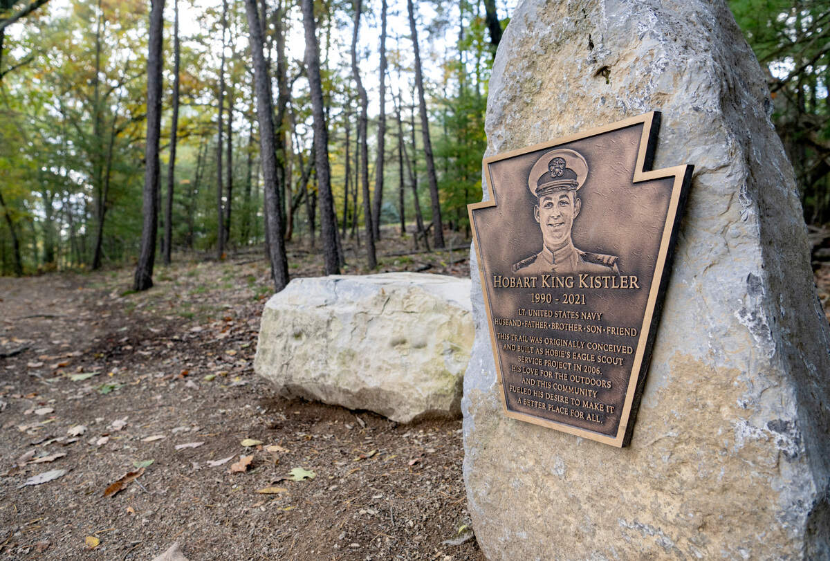 A memorial for Hobart King Kistler at a viewpoint along Hobie’s Trail at Colyer Lake on Friday, Oct. 14, 2022. The memorial was placed this April on the anniversary of his passing.