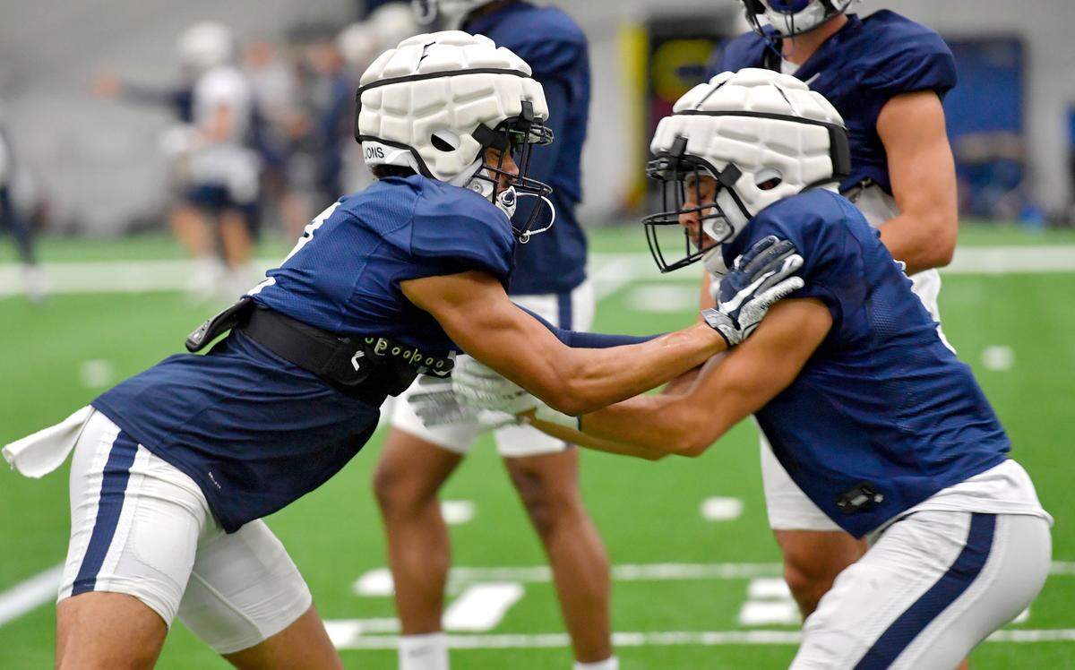Penn State safety Keaton Ellis runs a drill during practice on Wednesday, Sept. 1, 2021 in Holuba Hall.