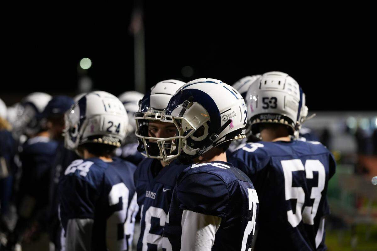 The Penns Valley bench watches from the sidelines during a Friday night football game against Westmont Hilltop in Spring Mills, Pa., on Oct. 24, 2025. The Rams beat the Hilltoppers 28-0.