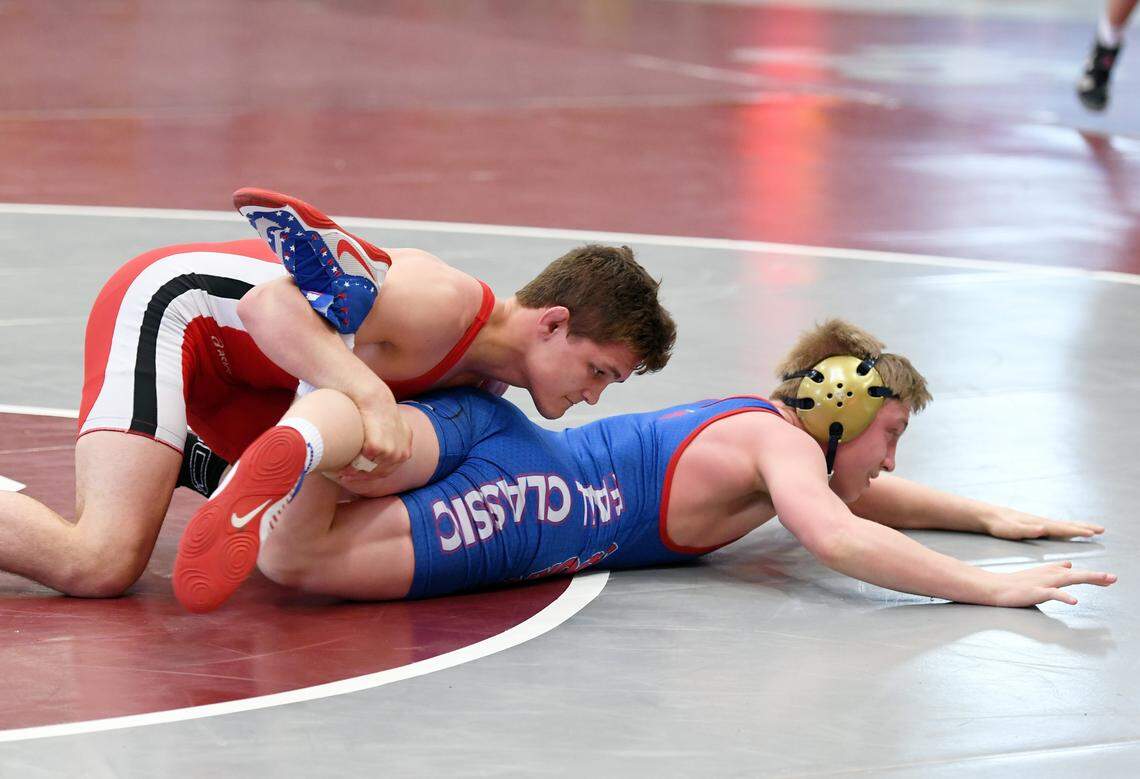 Gavin Teasdale competes for Young Guns at the PAWF junior team duals on May 13 at State College Area High School. Penn State wrestling coach Cael Sanderson confirmed on Tuesday that the freshman plans to transfer.