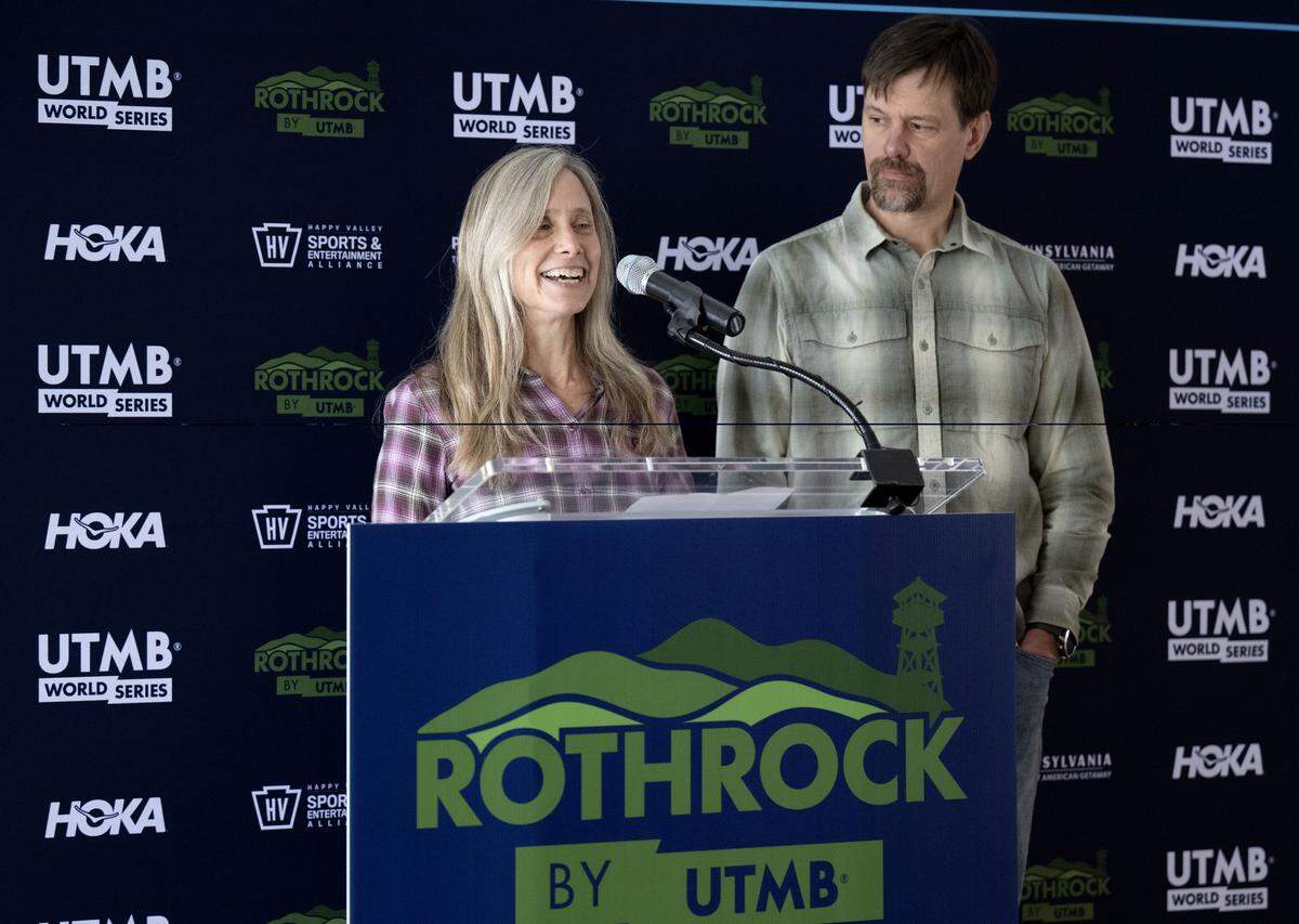 Meira Minard, co-race director for the Rothrock by UTMB, talks about trail running during a press conference on Tuesday, Dec. 2, 2025.