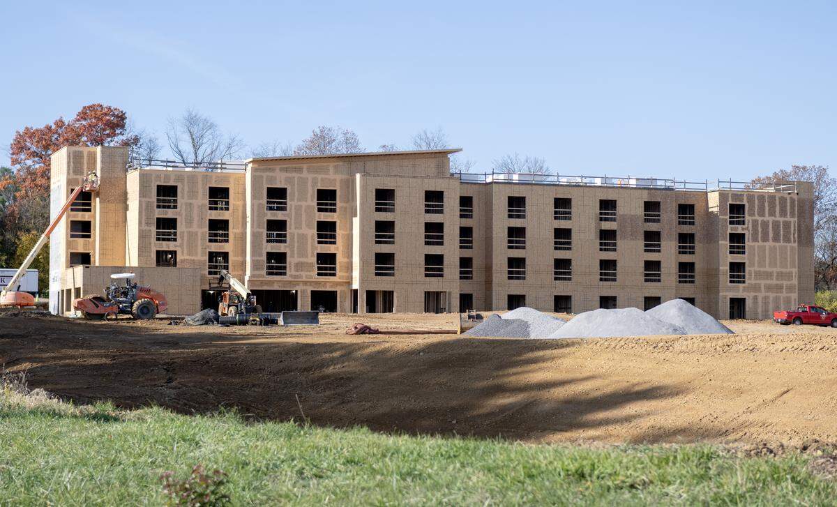 Construction of the TownePlace Suites by Marriott on the corner of Fox Hill Road and Bernel Road on Wednesday, Nov. 5, 2025.
