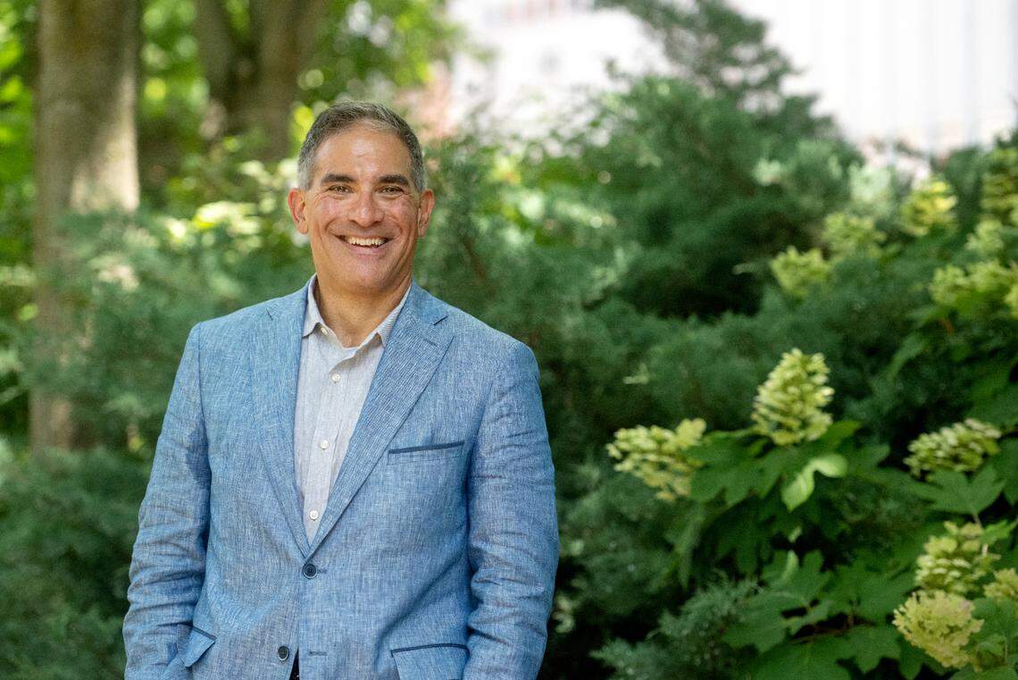 Penn State College of Engineering Dean Justin Schwartz in Foundry Park on the Penn State campus on Wednesday, July 20, 2022.