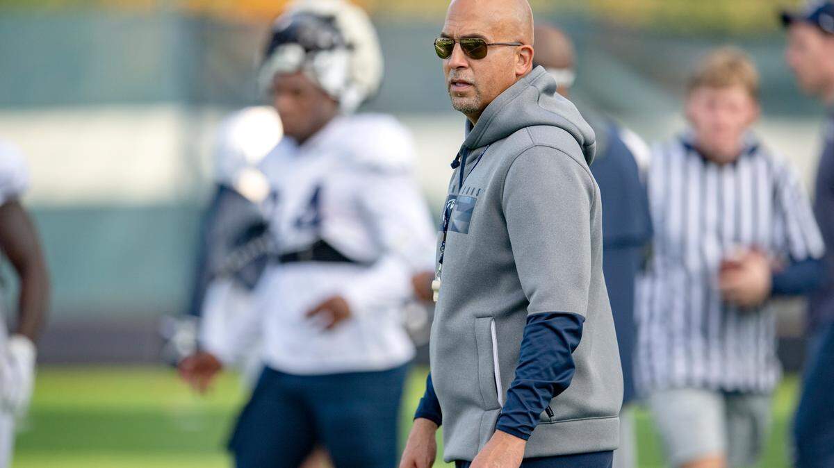 Penn State football coach James Franklin watches his players during practice on Wednesday, Oct. 13, 2021.