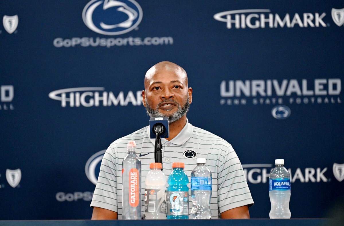 Penn State football interim coach Terry Smith answers questions during a press conference on Monday, Oct. 13, 2025.  