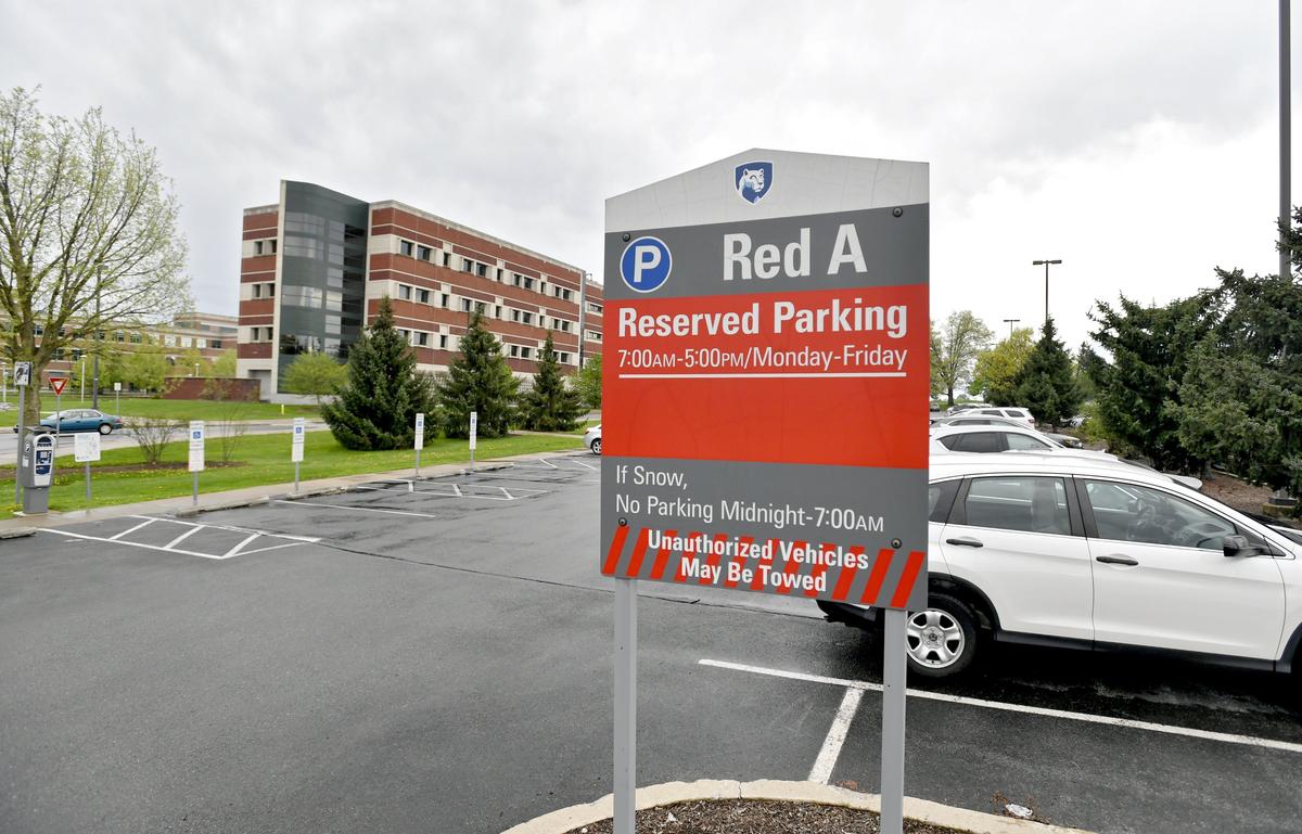 A new parking deck on Penn State’s campus is planned to be located on Red Lot A, pictured here in May.