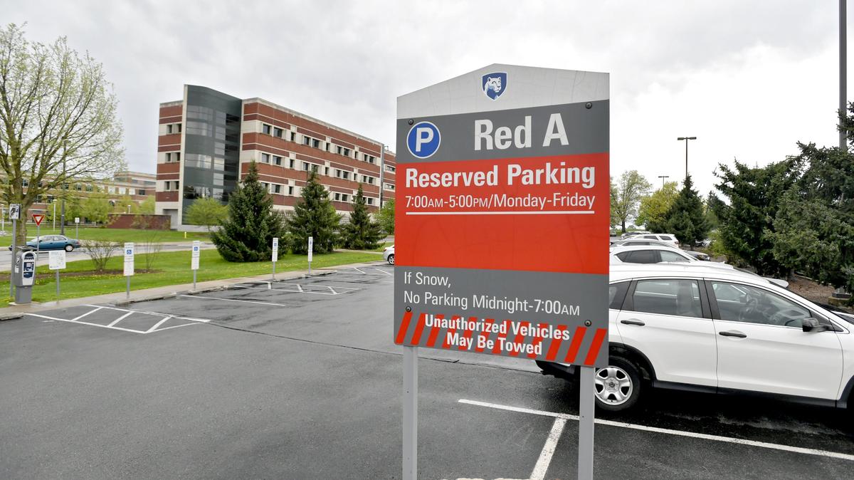 A new parking deck on Penn State’s campus is planned to be located on Red Lot A, pictured here in May.