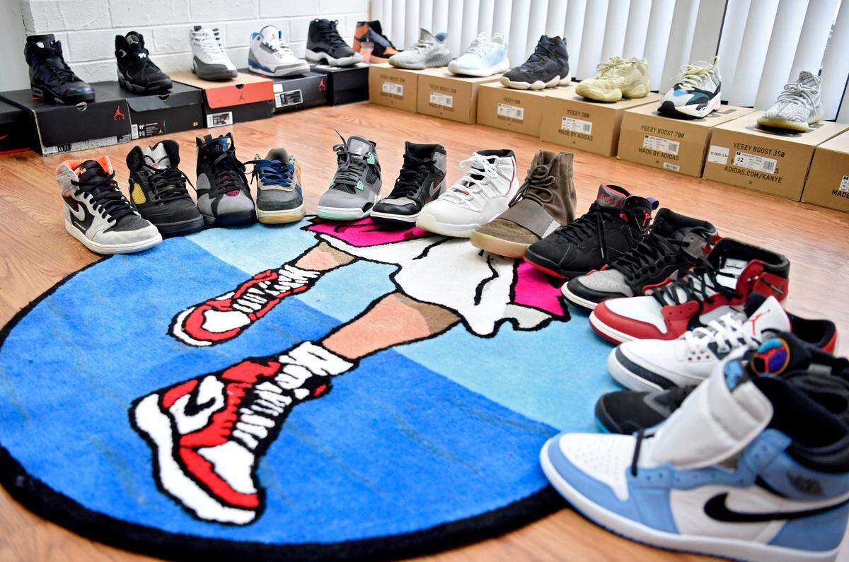 Sneakers on display at Walks on Water Kicks, a buy, sell, trade shoe store in downtown State College.