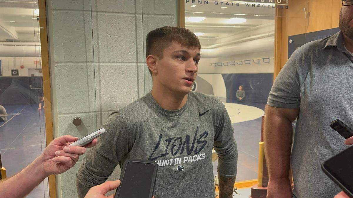 Penn State redshirt freshman Gary Steen answers questions from media on Monday during Media Day. Steen is expected to be the Nittany Lions 125-pound starter, when they kick off their season on Friday against Lock Haven.