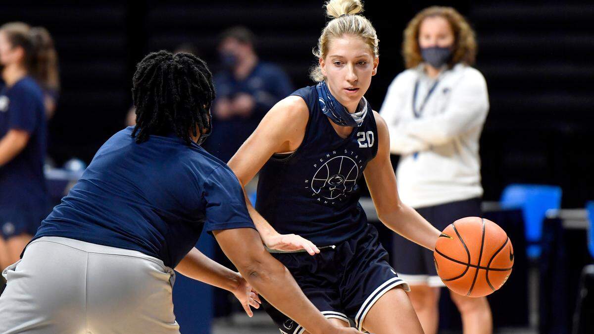 Makenna Marisa, pictured in practice on Oct. 26, posted 30 points, 11 assists and 10 steals for a triple-double on Tuesday against Delaware State.