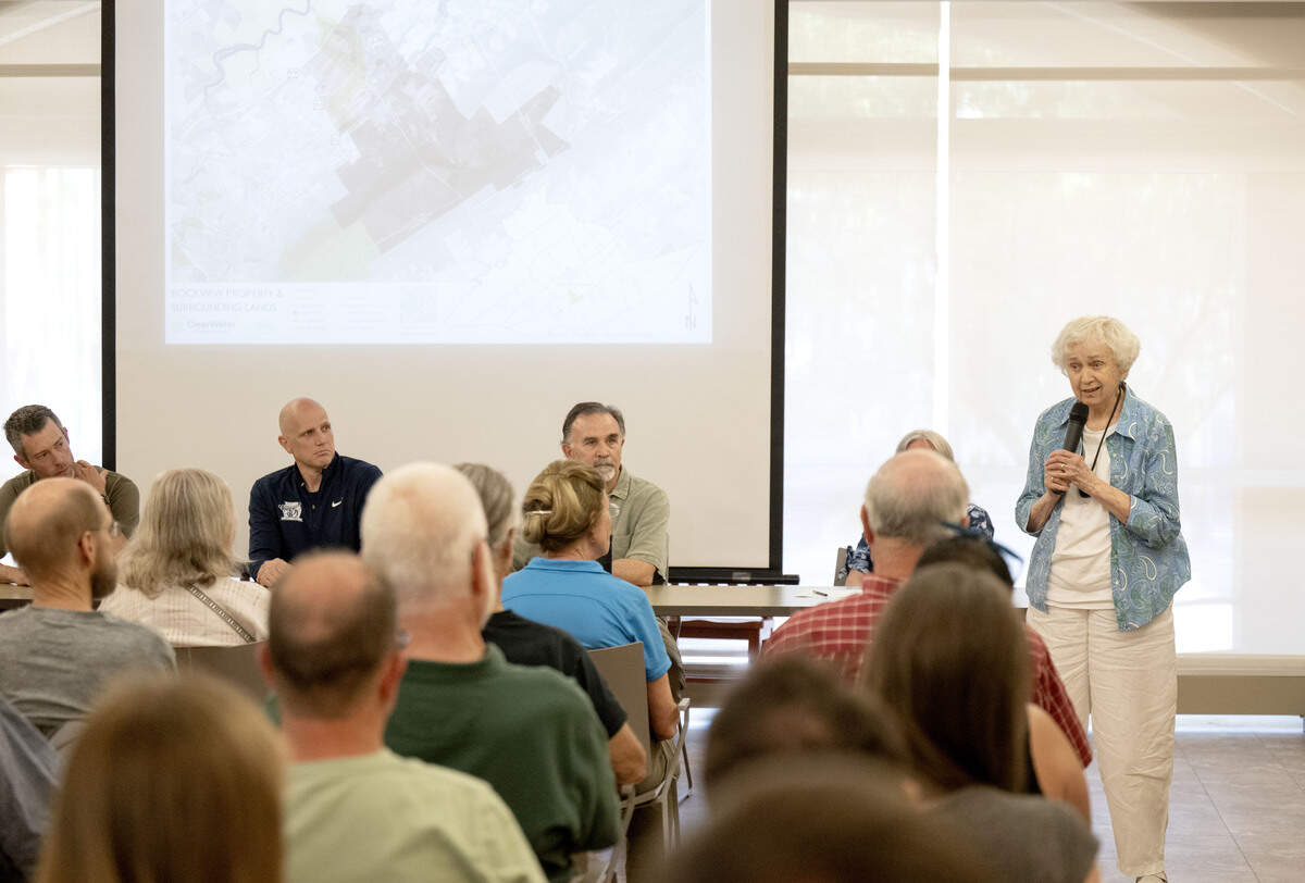 Barbara Fisher speaks during a community hearing about the future of the Rockview prison land on Wednesday, June 24, 2026 at Schlow Library.