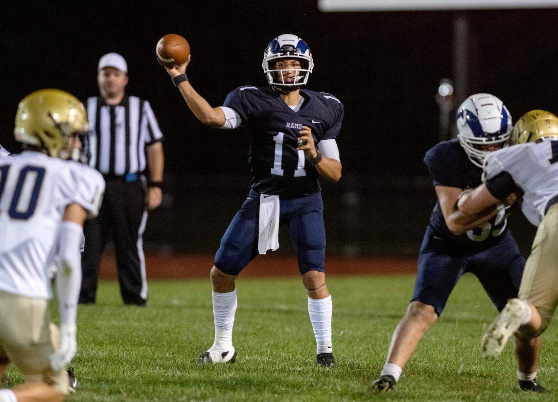 Penns Valley’s Jackson Romig makes a pass during the game against Bald Eagle Area on Friday, Sept. 8, 2023.