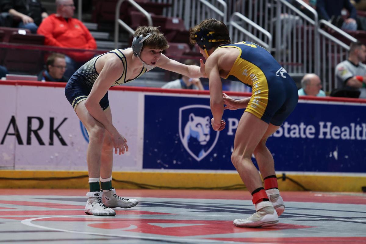 Bald Eagle Area’s Caden Judice, seen here in a March photo, was one of two wrestlers to get a win for the Eagles in their 51-9 loss to Central Mountain on Tuesday
