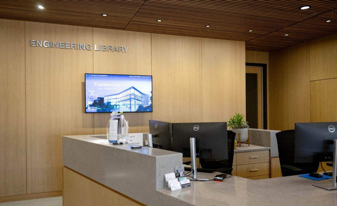 The engieneering library in Penn State’s new Engineering Collaborative Research and Education Building on Friday, Sept. 6, 2024.